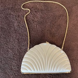 Italian mid century ivory hard shell purse bag with gold chain